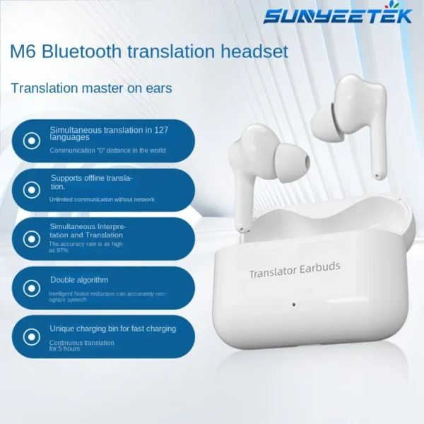 M6 Translation Earphone Simultaneous Interpretation Headphone Support 127 Languages Online Offline Translation Wireless Headset