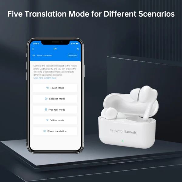 Wooask Real-time Language Translator Instant Voice Offline Translator Earbuds Wireless Bluetooth Headset for Travel Business M6 - Image 4